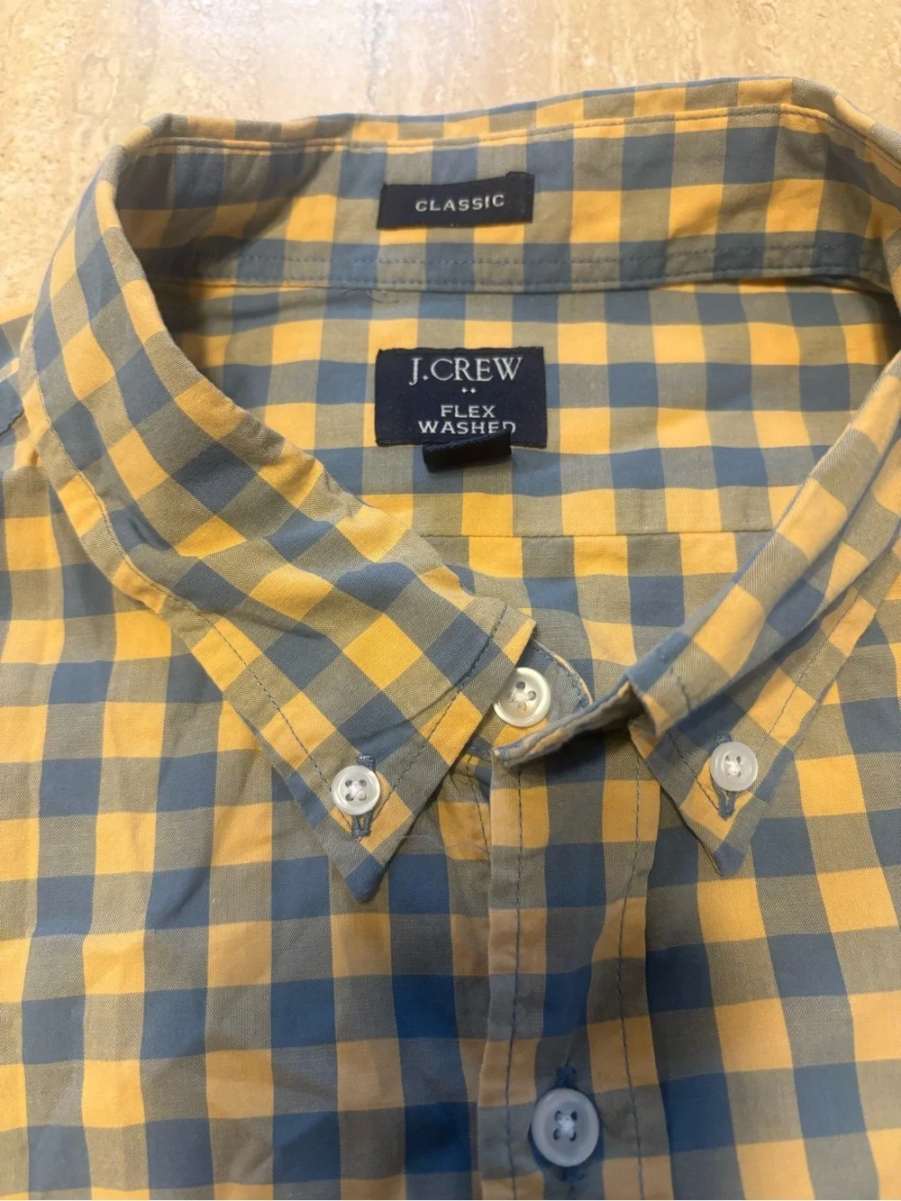 J.Crew Mens XXL Flex Washed Classic Fit Blue Yellow Gingham Shirt #0077